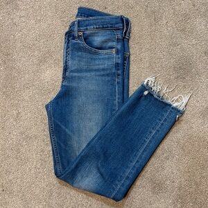 GAP Medium Wash Cigarette High Rise Raw Hem Jeans Size 28/6